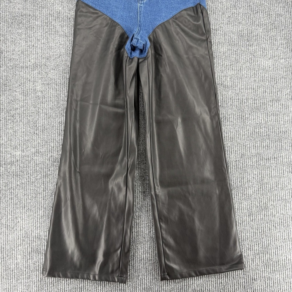 Bebe x Ciara Vegan‎ Leather Wide Leg Jeans High Waist Moto Women 32 - Picture 6 of 12